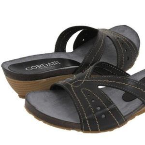 Cordani Black Slip On Slides Sandal Size 37 US 7 Leather Summer New